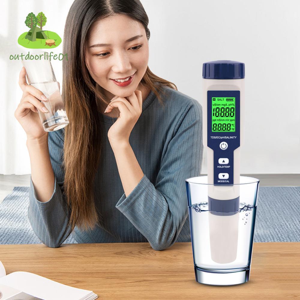 5 in 1 Digital TDS/EC/PH/ความเค็ม/อุณหภูมิ PH TDS EC เครื่องวัดอุณหภูมิความเค็ม PH/EC/TDS/ความเค็ม/อ