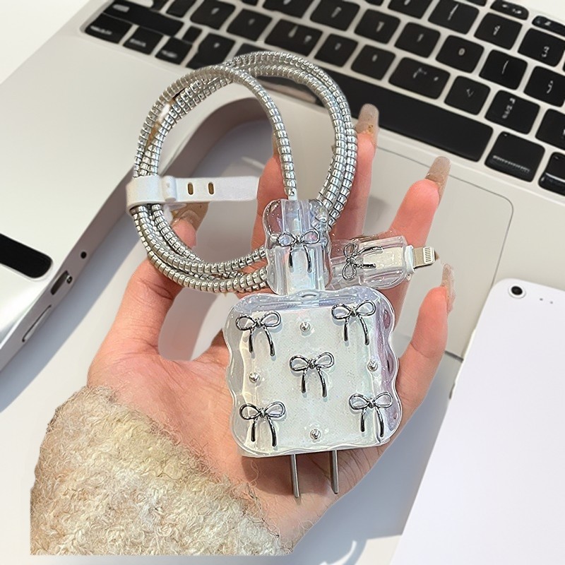 AS05 Charger Protector 18W/20W Coquette Case Cable Ribbon Flower Bear Motif