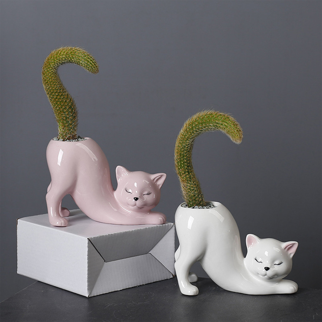 เซรามิค Tailless Cat Succulent Pots มัลติฟังก์ชั่สวนดอกไม้เซรามิคหม้อสําหรับของขวัญวันแม่สวนผู้ที่ชื่นชอบ