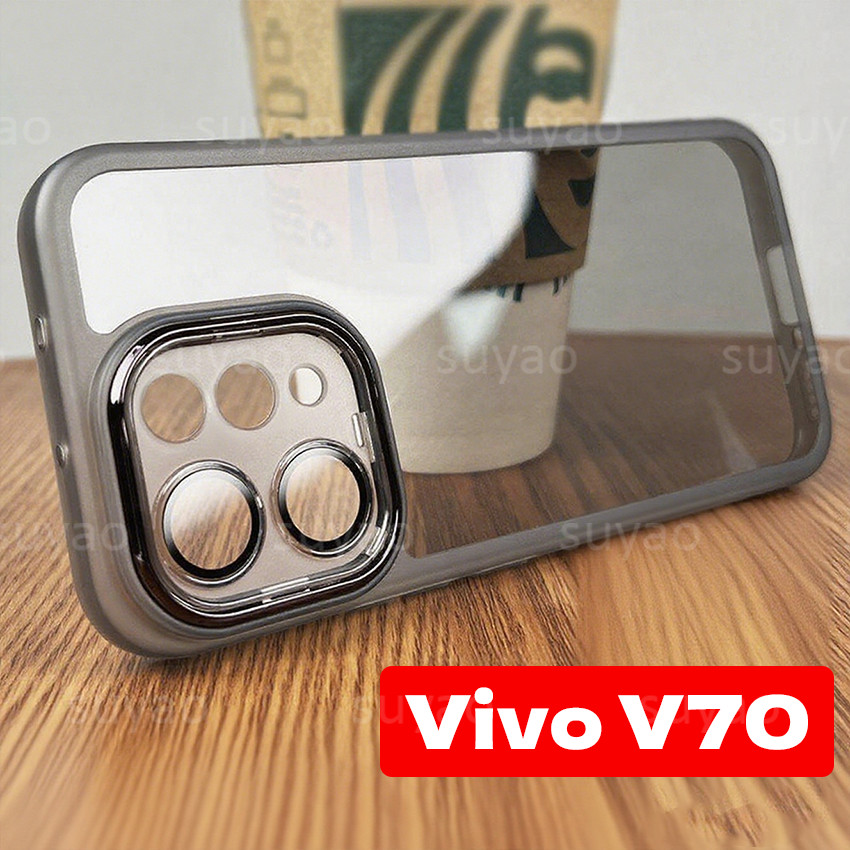 สําหรับVivo V70 2026 เคสโทรศัพท์สแควร์ปลอกVivoV70 FE V70FE Lite VivoV70Lite V60 V50 Clear Softคู่กันกระแทกTPUซิลิโคนชุบโปร่งใสแฟชั่นปกหลัง