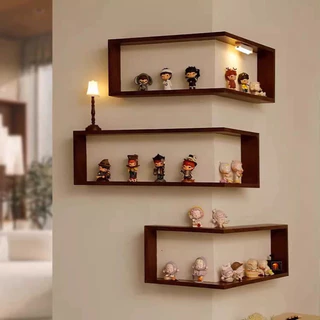 BHQ ชั้นวางของแบบแขวน มุมไม้เนื้อแข็ง 90° แบบแขวนลอย สำหรับโชว์ Blind Box ฟิกเกอร์ หนังสือ