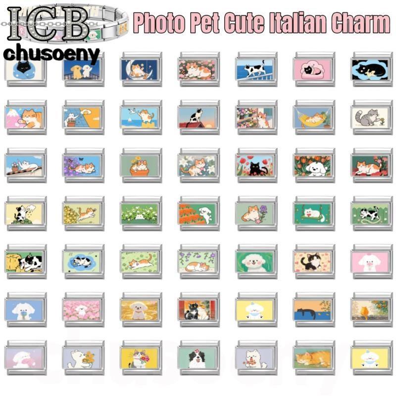 สร้อยข้อมือ charm fit 9 มม. สแตนเลส ออกแบบเป็นรูปแบบภาพการ์ตูนแมวอิตาเลี่ยน