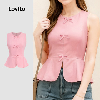 Lovito เสื้อออกงานสุดหรู ดีไซน์โบว์ประดับระบายชายกระโปรง มีซ…