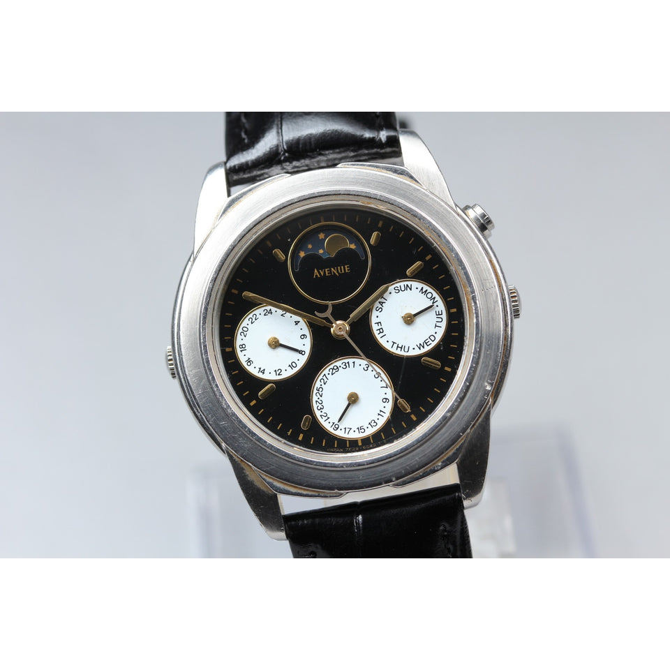 1991 [Exc+5] Seiko Avenue 7F39-6060 Silver Triple Calendar 35mm Qz Men's Watch
