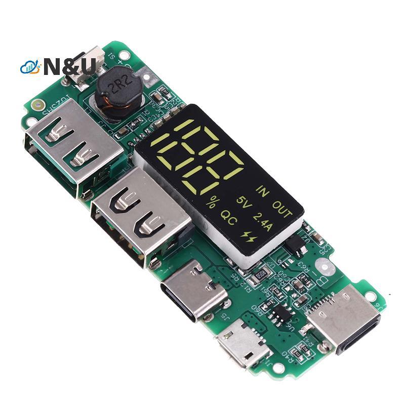 N&U Charger Board LED Dual USB 5V 2.4A Micro Type-C USB Mobile 18650 จอแสดงผลดิจิตอลโมดูลชาร์จ