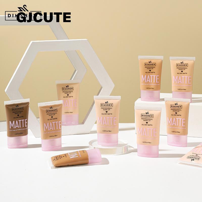 GJCUTE DIMSHOW Full Coverage Foundation, Matte Finish Oil-control Liquid Foundation, ปกปิดฝ้าและจุดด