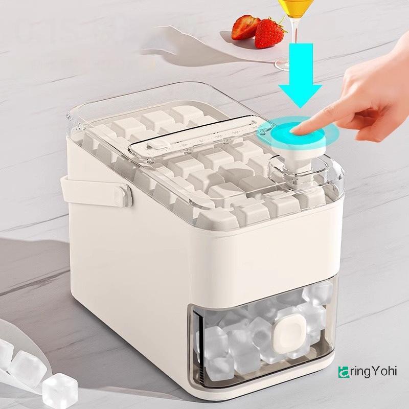 AringYohi] เครื่องทําน้ําแข็ง 28/56-Cube พร้อมฝาปิด Easy Press - สองชั้น, กดดีไซน์แบบพกพา, กล่องน้ําแข็งเก็บของน้ําแข็งในครัวเรือนใหม่