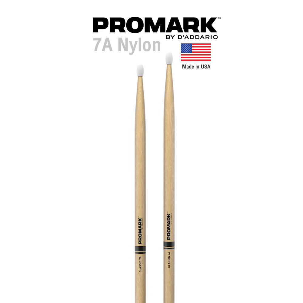 Promark™ ไม้กลอง 7A หัวไนลอน (Classic 7A Hickory Nylon Tip Drumstick) รุ่น TX7AN ** Made in USA **