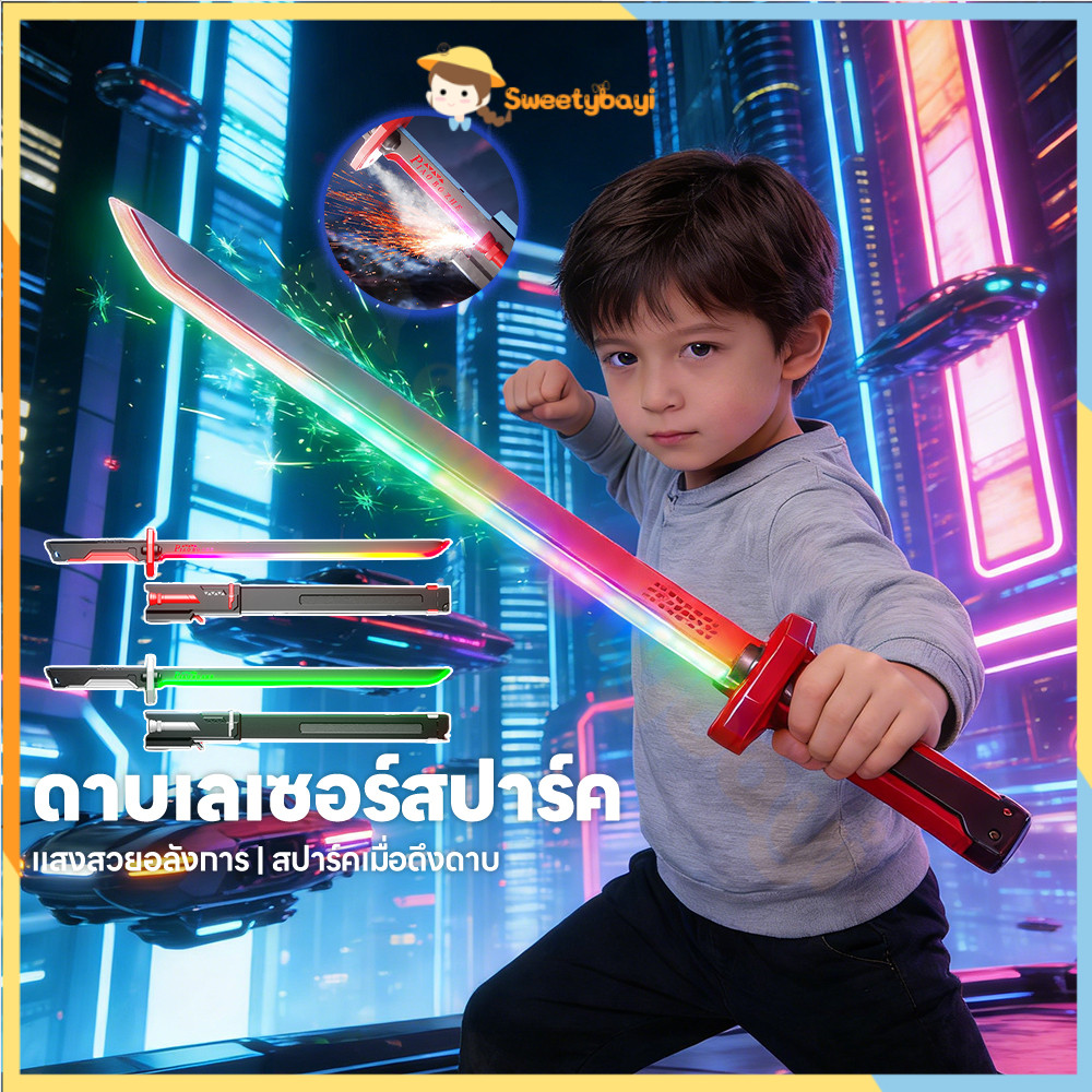 SWEETYBAYI ดาบเลเซอร์พ่นหมอก ดาบเลเซอร์เด็ก 80CM ดาบเลเซอร์ ไอน้ำเสมือนควัน ดาบของเล่น