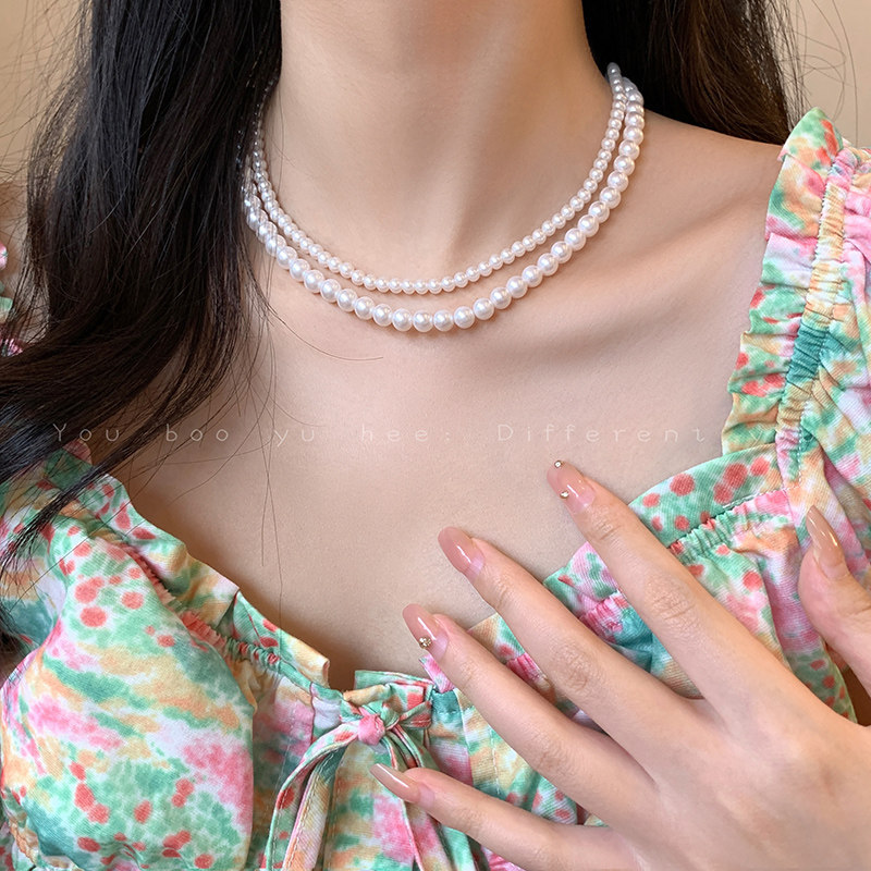 สร้อยลูกปัด สร้อยคอลูกปัดไข่มุก Shijia แบบเดียวกับ Fever สร้อยคอกระดูกไหปลาร้าหรูหราสำหรับผู้หญิงสร้