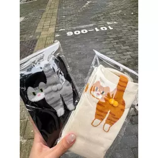 ถุงเท้านามธรรมสไตล์แมว แบบหลอดยืดหยุ่น สำหรับผู้หญิง น่ารักและตลก