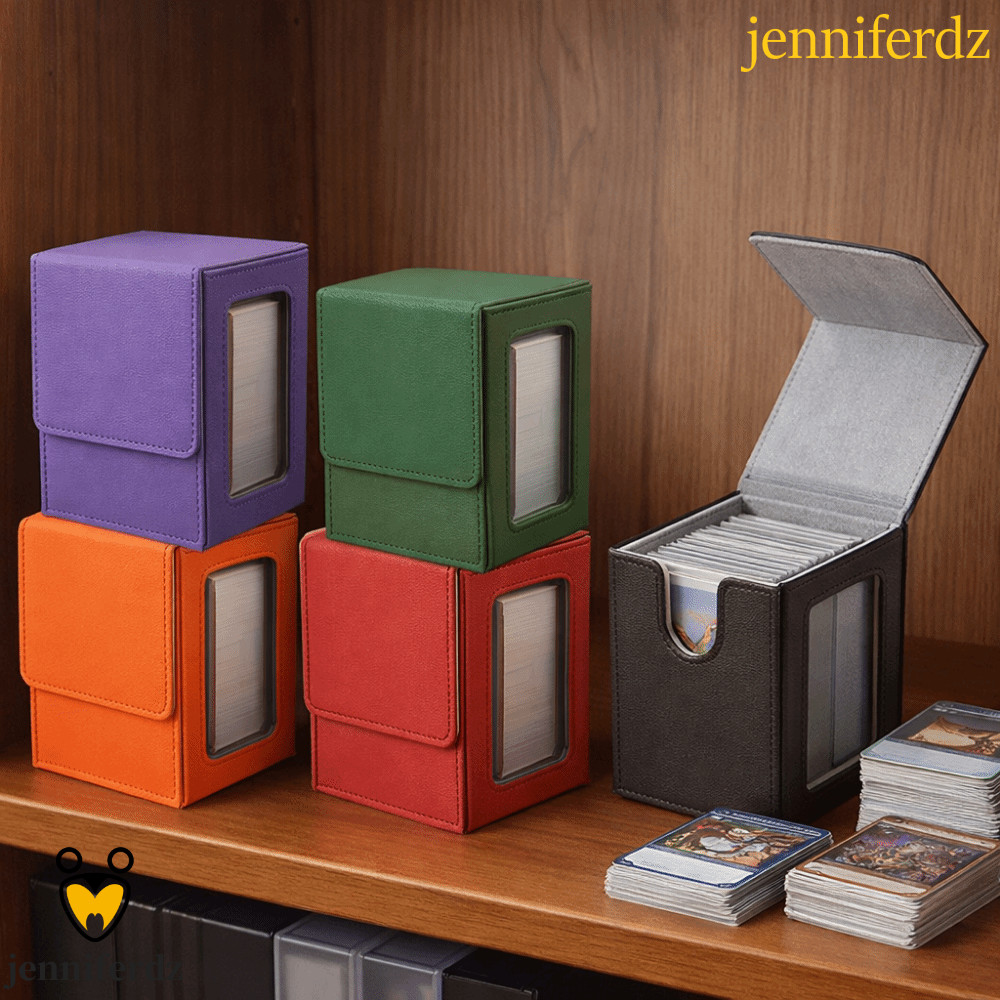 JENNIFERDZ กล่องเก็บหน้าต่าง, PU Magnetic Closed Card Deck Box, Multi-functional Stain-proof พร้อมฝาปิด Moisture-proof Trading Card Storage Box การ์ดกีฬา