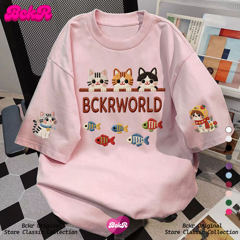 【จัดส่งตลอด 24 ชั่วโมง】🔥BCKR กราฟฟิตี oversize เสื้อผญ ลายแมวน้อย😻 ใส่สบาย คอกลม เสื้ เสื้อYG4945