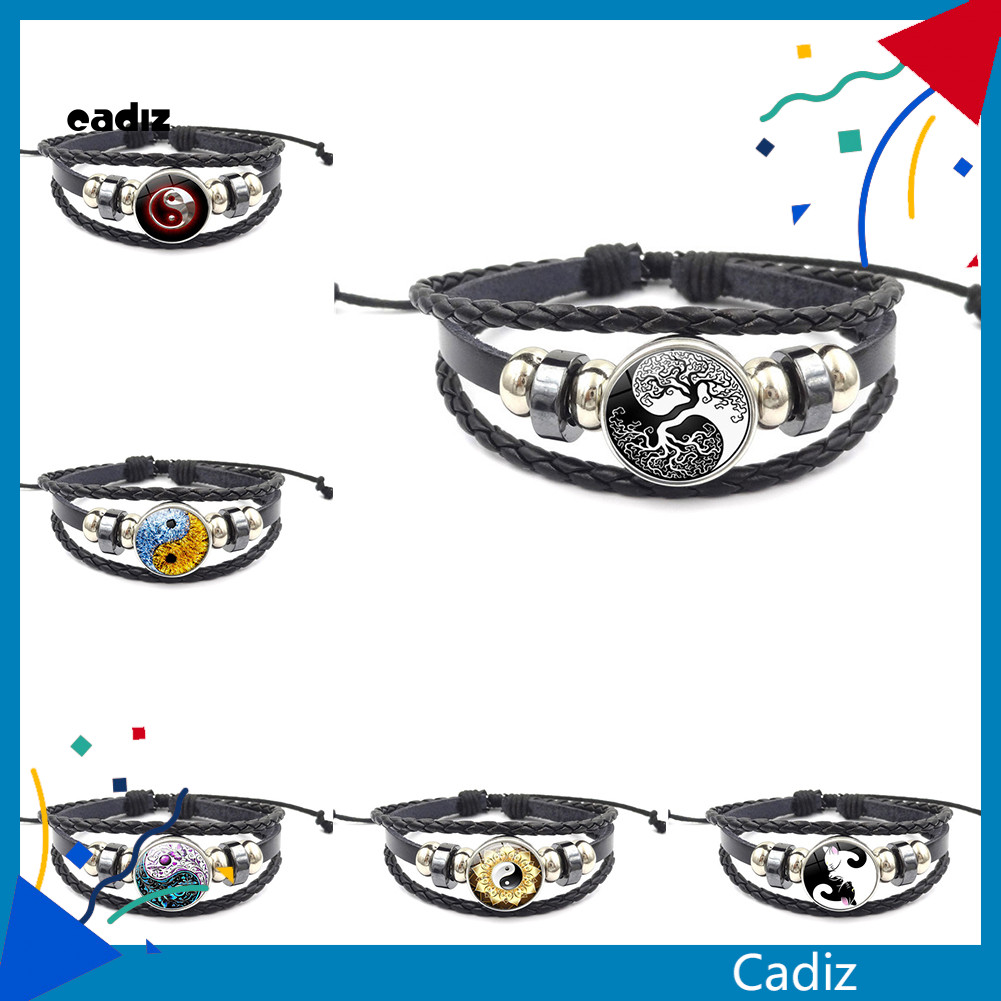 CADI Vintage Unisex Yin Yang Pattern Multi-layer Faux Leather Adjustable Bracelet
