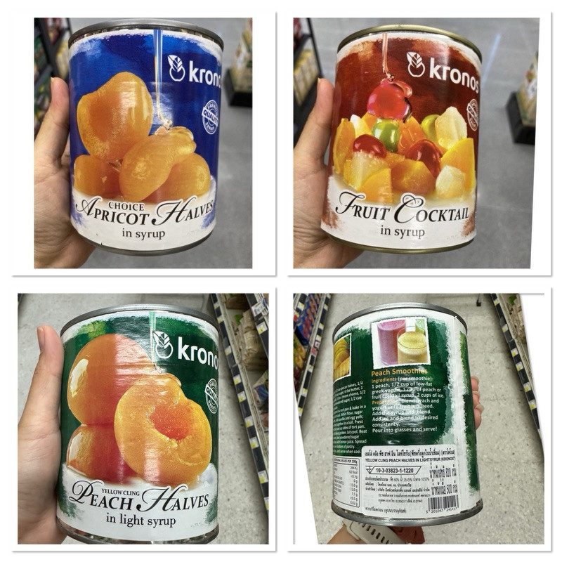Choice Apricot Halves In Syrup Kronos 820 G. แอปริคอต ชนิดครึ่ง ผลไม้ในน้ำเชื่อม ตรา โคโนส / Peach /