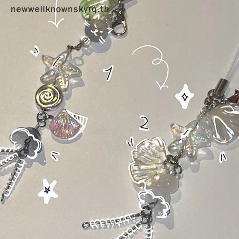 Newwellknownskyrq Ocean Style Seashell Jelly Fish Pendant Key Strap Lanyard พวงกุญแจผู้หญิง Keycord 