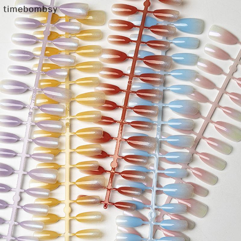 (time) 30 ชิ้นเล็บ Handmade Gradient Cats Eye Press บนเล็บปลอมขนาดกลางสั้นเล็บเคล็ดลับการออกแบบยอดนิยมตกแต่งดอกไม้คลุมทั้งหมด (TH)