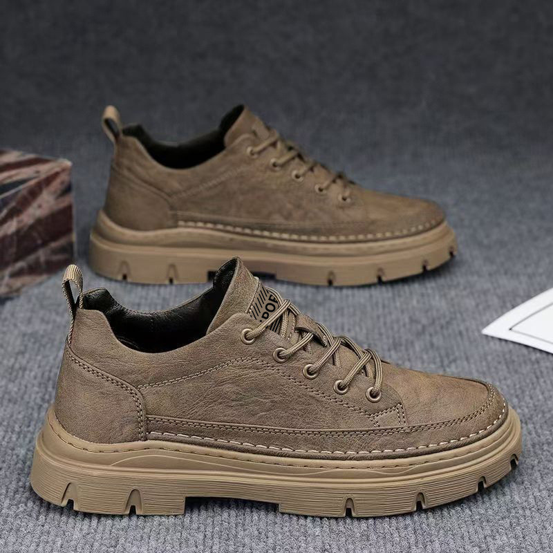 รองเท้าผู้ชายฤดูหนาวรองเท้าหนังลําลองผู้ชาย Martin BOOTS Low-Top Anti-Slip Soft Sole นักเรียนโดยรวมร