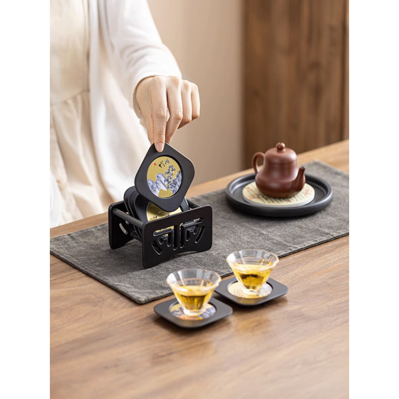 ฮกเกี้ยน สไตล์จีนเบกาไลท์รถไฟเหาะชาป้องกันตะกรันชาที่วางแก้วสํานักงานแผ่นฉนวนกันความร้อนพิธีชงชารถไฟ