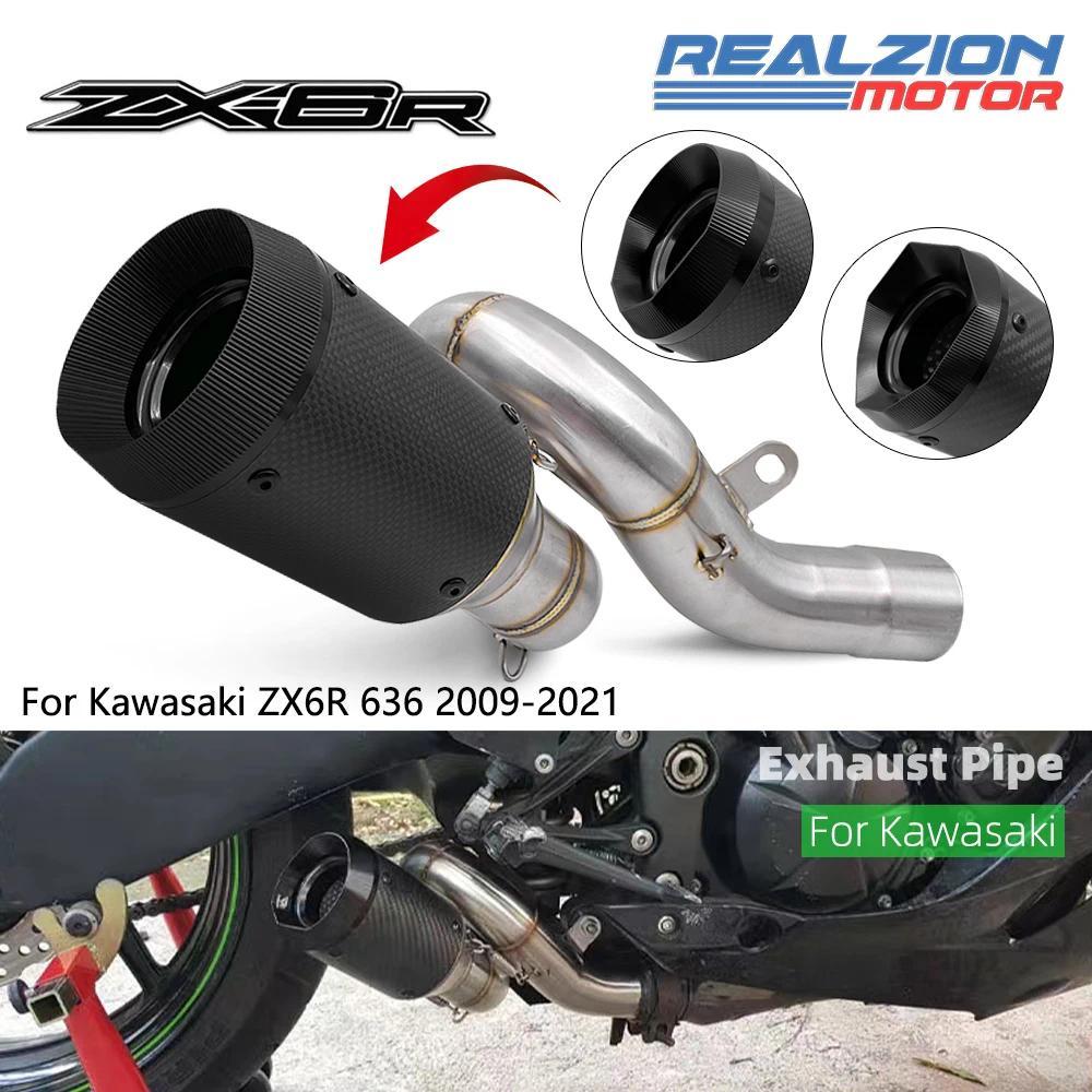 REALZION ZX6R ระบบท่อไอเสียแบบสวมชุดเต็มท่อลิงค์รถจักรยานยนต์ท่อกลางสำหรับ Kawasaki ZX6R 636 2009-20