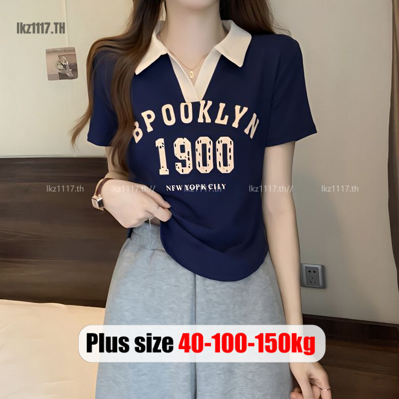 Plus Size✅เสื้อยืดผู้หญิงสาวอวบ ไซส์ใหญ่ เสื้อยืดโอเวอร์ไซส์ แขนสั้น คอโปโล ทรงหลวม พิมพ์ ฤดูร้อน เกาหลี แฟชั่น Oversize พลัสไซส์ สาว อวบอ้วน ใส่ได้