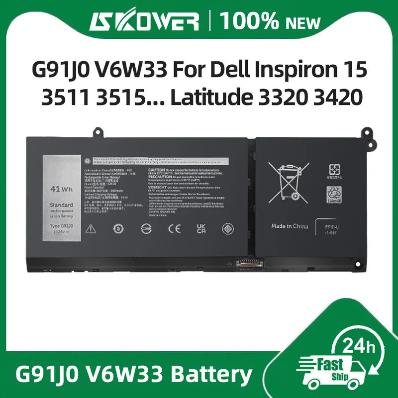 SKOWER แบตเตอรี่ G91J0 V6W33 สำหรับ Dell Inspiron 15 3511 3515 3520 13 5310 5320 5330 5410 5415 Latitude 3320 3420