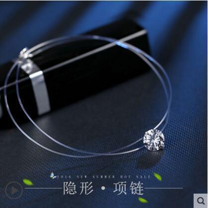 Creative โปร่งใสสายตกปลา s925 จี้เงินหญิงที่มองไม่เห็นสร้อยคอ Diamond-Studded Zircon เวอร์ชั่นเกาหลี