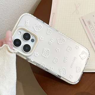 การ์ตูนคิตตี้แมวหมีเคสโทรศัพท์ใสสําหรับ ไอโฟน iPhone 17 16 15 14 13 12 11 Pro Max มือโปร สูงสุด กันฝุ่นกันกระแทกฮาร์ดปกหลัง