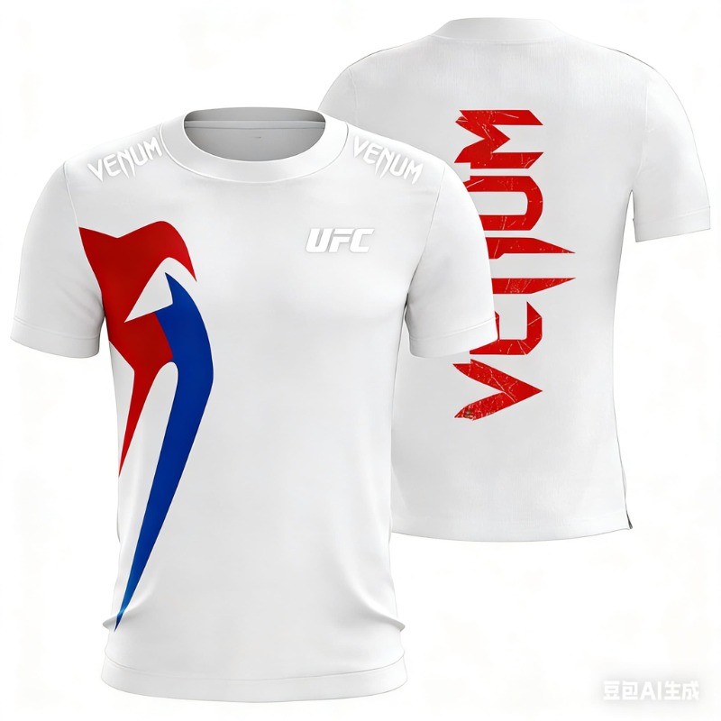 อินเทรนด์ UFC Mens สีดําสีขาวเสื้อยืดฤดูร้อนสบายๆ O-คอแขนสั้น 3D พิมพ์ด้านบนสําหรับมวยฟิตเนสการฝึกอบ