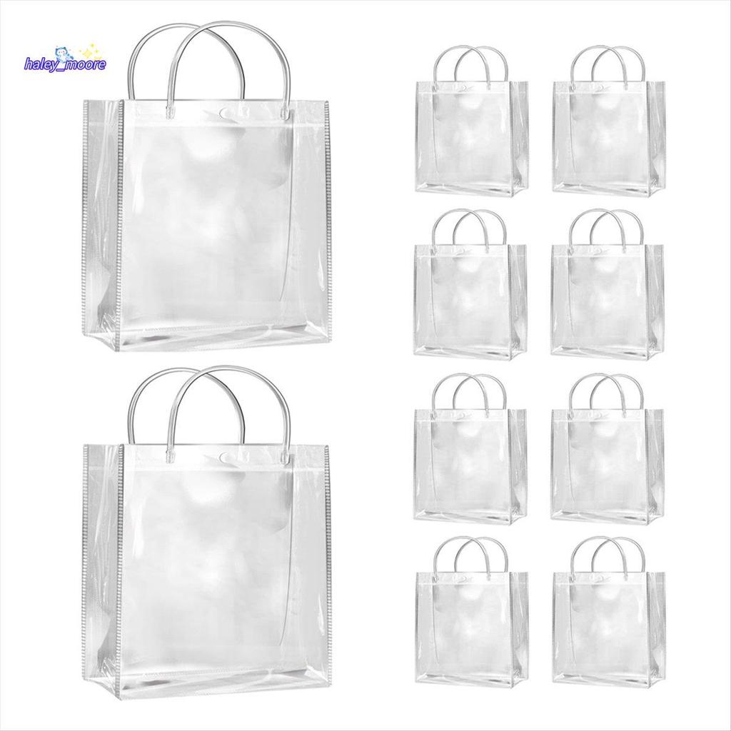 [ส่วนลด H]ถุงของขวัญใส 10 ชิ้นพร้อมที่จับถุงช้อปปิ้ง PVC กันน้ําสําหรับเครื่องประดับลูกอมน้ําหอมของข