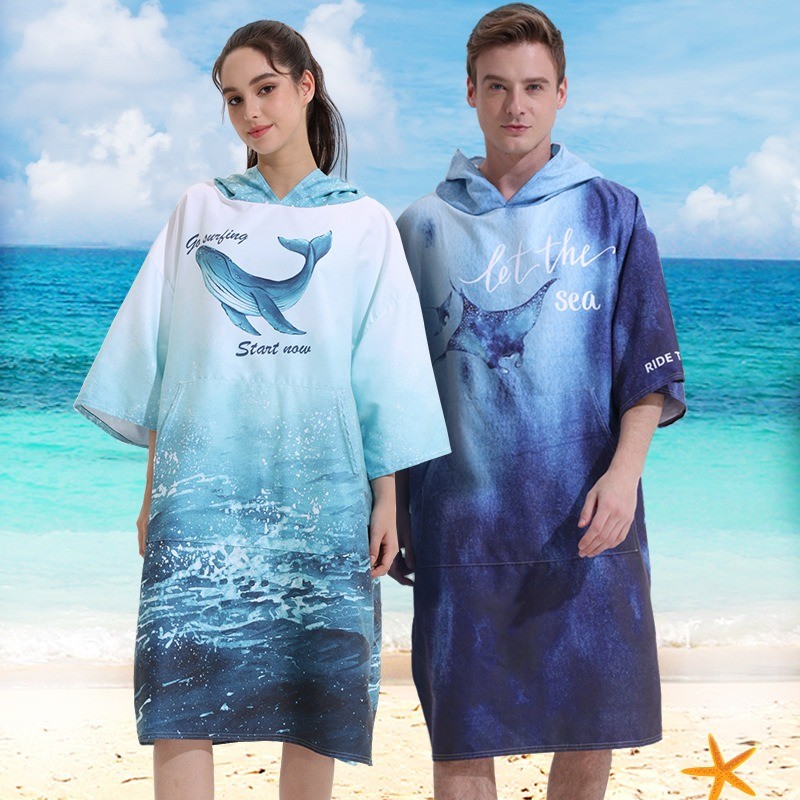 แห้งเร็ว Surf Poncho เปลี่ยน Robe พร้อม Hood ไมโครไฟเบอร์ Wetsuit เปลี่ยนผ้าเช็ดตัว Surfing ดําน้ําว่ายน้ําเปลี่ยนเสื้อผ้าเสื้อคลุมอาบน้ํา Bath Beach Surfing ผู้ชายผู้หญิง