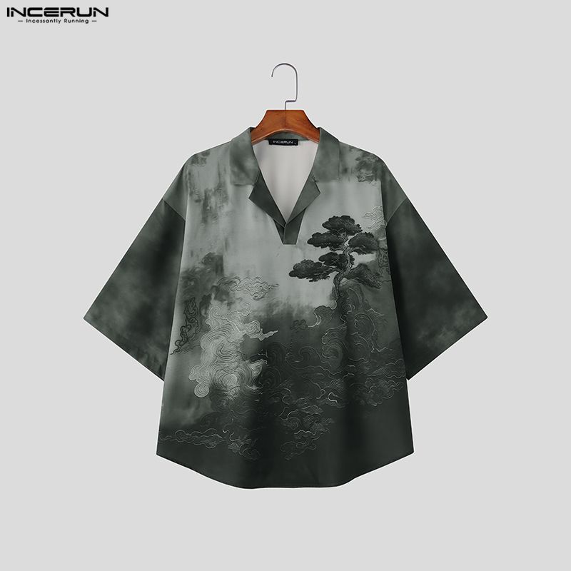 เสื้อโปโลผู้ชายสไตล์ญี่ปุ่นและเกาหลี พิมพ์ภูมิทัศน์ ราคา ถูกที่สุด ดีลบีเคเค รูปภาพหลัก