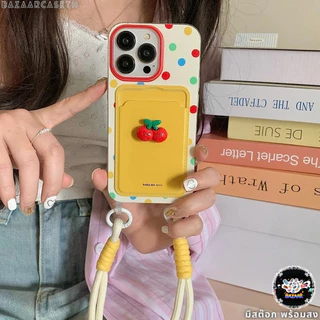 ส่งในพื้นที่ เคสสำหรับไอโฟน17 ลายจุดสีเหลือง เคสช่องใส่การ์ด สายข้อมือ For iPhone17 16 11 12 13PROMAX 14 15PLUS 7/8 SE2