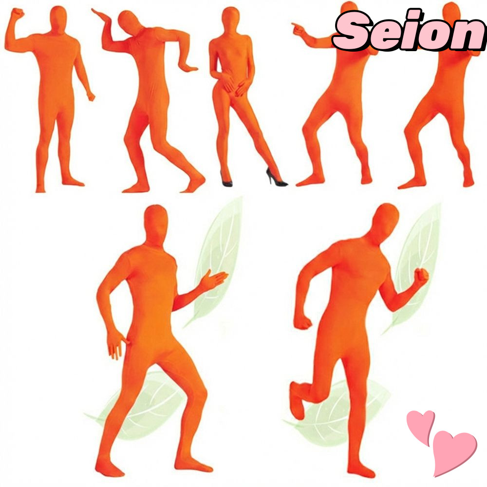 SEION Invisible Full BodySuit,สีทึบSpandex Zentai Jumpsuit,แฟชั่นสบายๆแน่นสีส้มคอสเพลย์Bodysuit Part