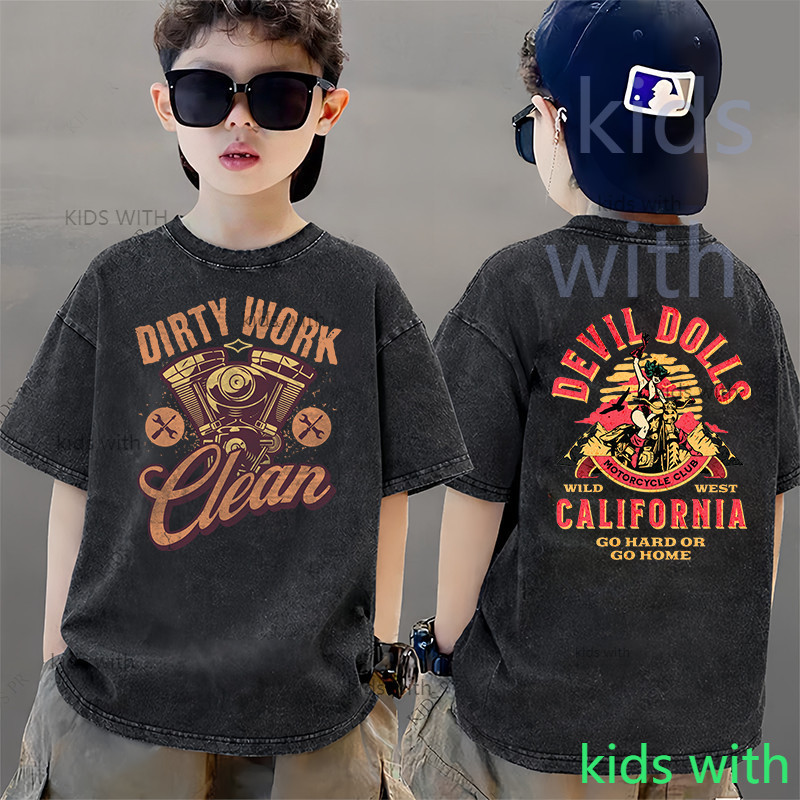 COD 2026 สินค้าใหม่ ทรงหลวม คอกลม เสื้อเด็ก kids Distressed T-shirt ผ้าฝ้าย เด็กชาย เสื้อผ้าเด็ก t-shirt S41