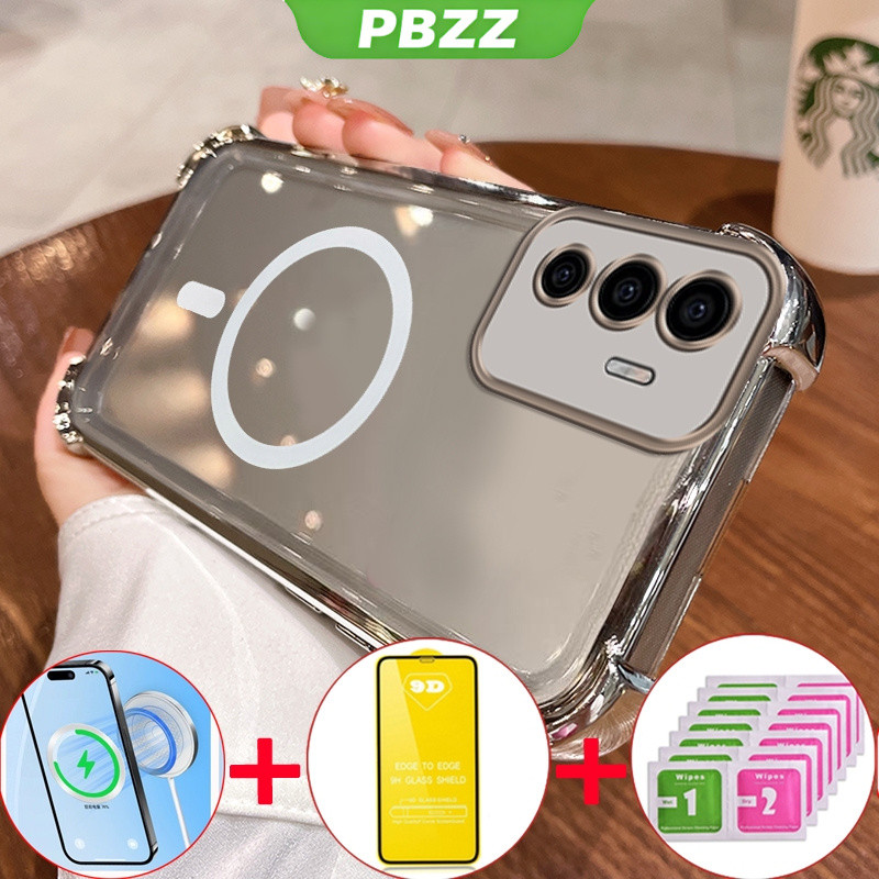 PBZZ 4 in 1 พร้อม 9D Soft Film Case สําหรับ VIVO v20 pro v21 v23 v23e 5g เคสโทรศัพท์ Softcase ซิลิโคนกันกระแทกออกแบบใหม่ความงามใสไร้สาย SJMBS01