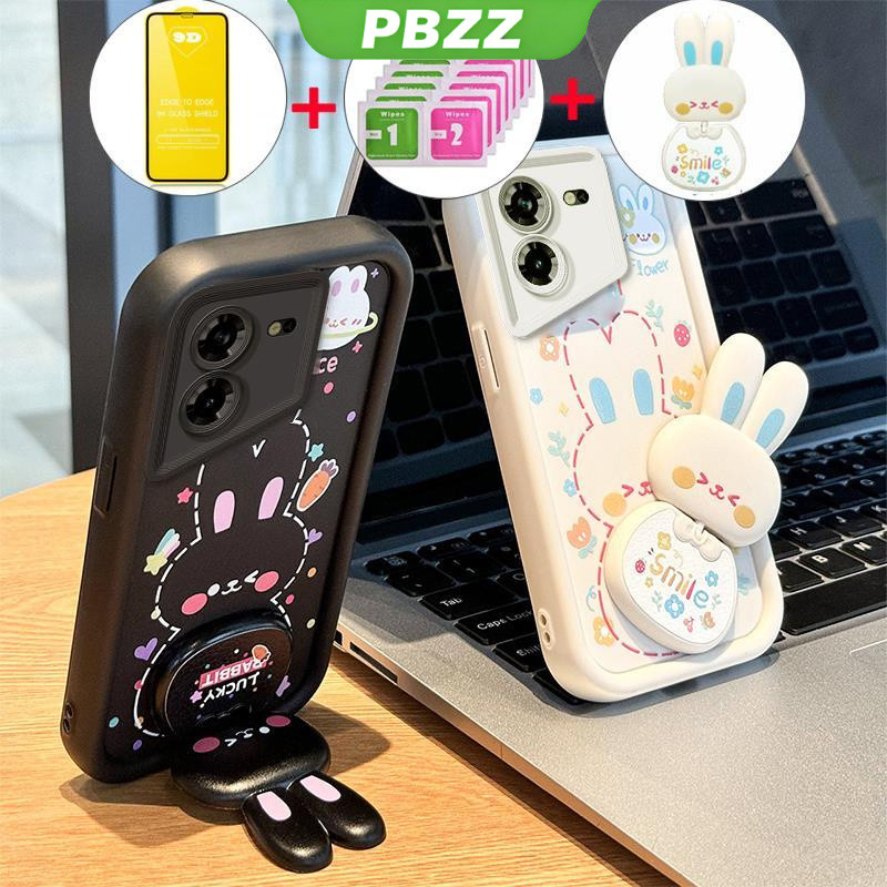 PBZZ สําหรับ TECNO POVA 5 Pro 5G TECNO spark 30 pro 30c 5g spark 30 20 pro 4g เคสโทรศัพท์ซิลิโคนกันกระแทกออกแบบใหม่ความงามกระต่ายผู้ถือและฟิล์มนุ่ม JTMCETZJ01