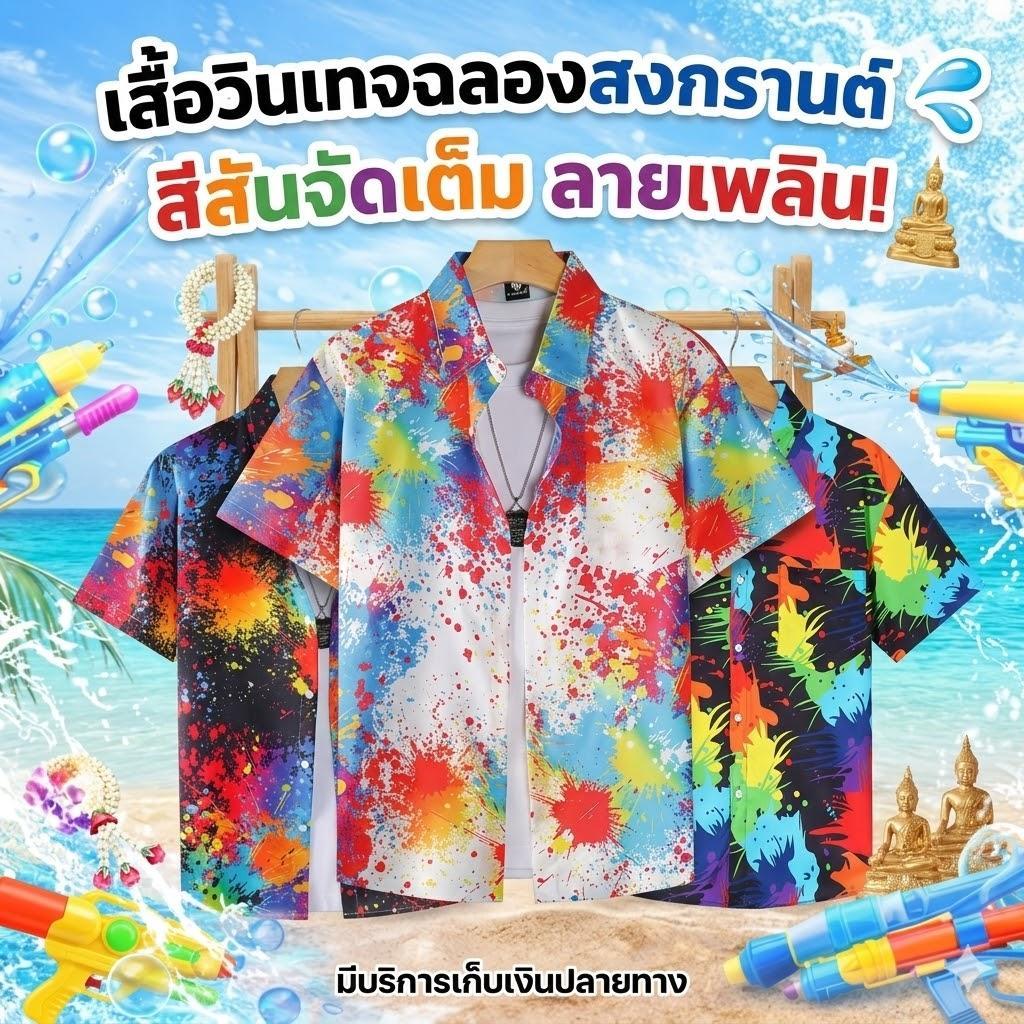 MEFEEE กางเกงขาสั้นและเสื้อฮาวาย 4 ลาย ผ้าแห้งเร็ว ทุกไซส์ ทุกวัย ใส่เล่นน้ำ