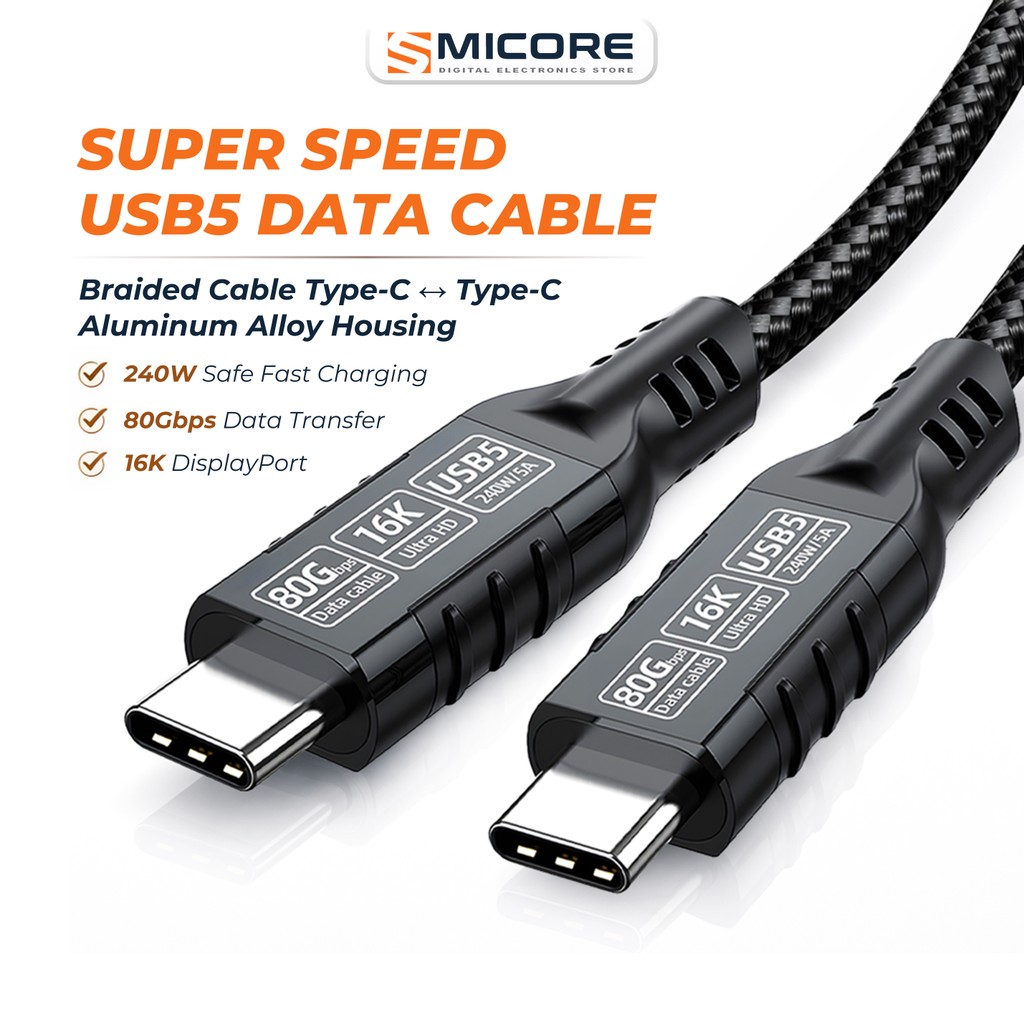 สาย USB5 Type-C to Type-C Thunderbolt5 80Gbps 240W ชาร์จเร็ว สายวิดีโอความเร็วสูง รองรับ Thunderbolt 4/3