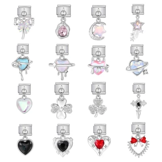 จี้ Love Moon Bow ออกแบบอิตาเลียน สร้อยข้อมือสแตนเลสแบบยืดหยุ่น สำหรับทำเองได้