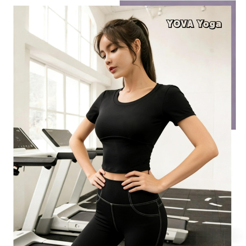 เสื้อ ผ้าออกกําลังกาย  เสื้อโยคะแขนสั้นเข้ารูปสำหรับผู้หญิง เสื้อยืดกีฬากระชับสัดส่วน ขนาด S-3XL