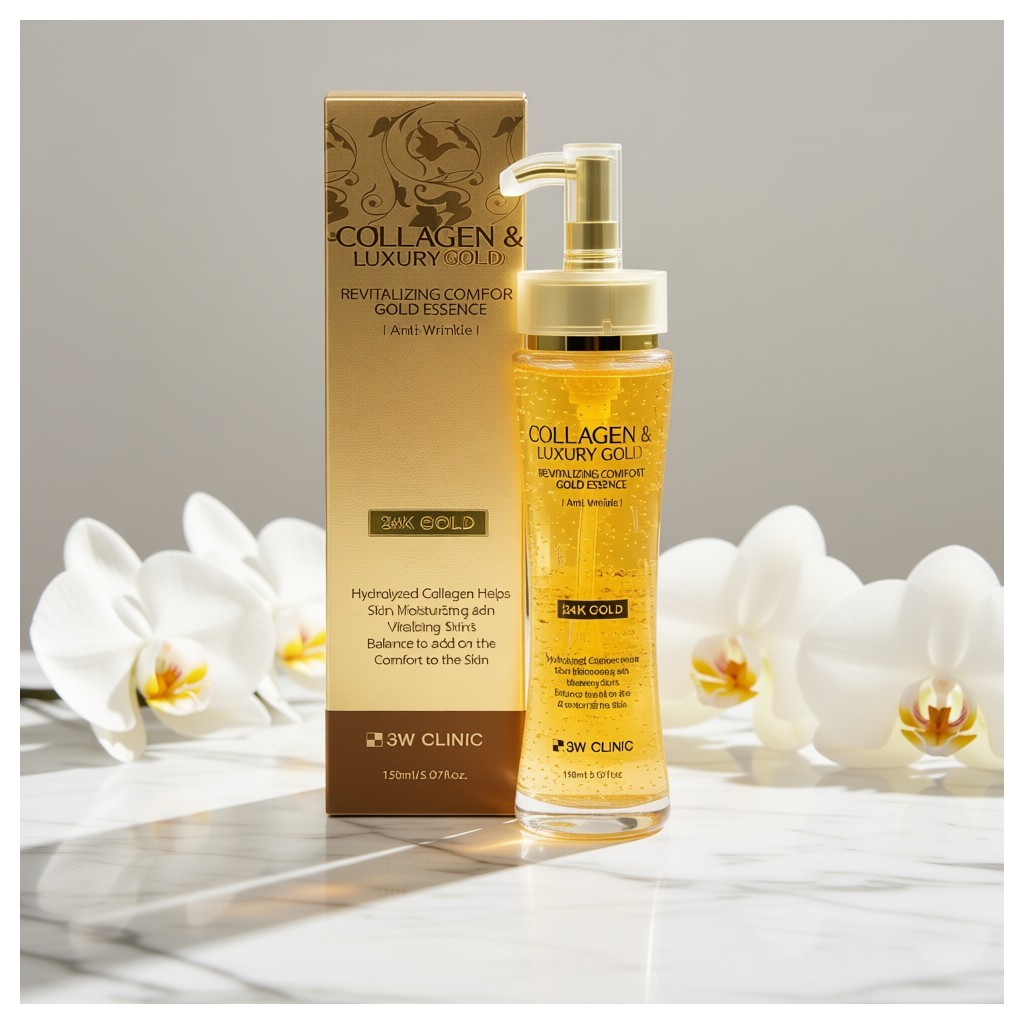 3W CLINIC [คลินิก 3w] Collagen & Luxury Gold Essence, 150ml, 1pc / Korean Essence / Radiant Glow / ข