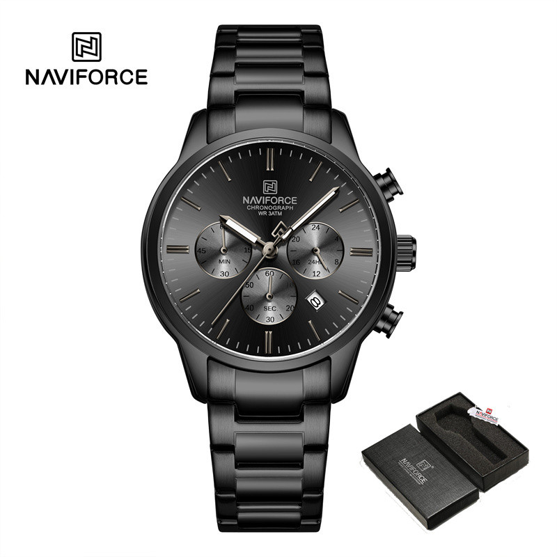 Mens นาฬิกา NAVIFORCE แฟชั่นหรูหรากันน้ําวันที่แสดงนาฬิกาควอตซ์ Man แฟชั่นเหล็ก Band กีฬา WristWatch