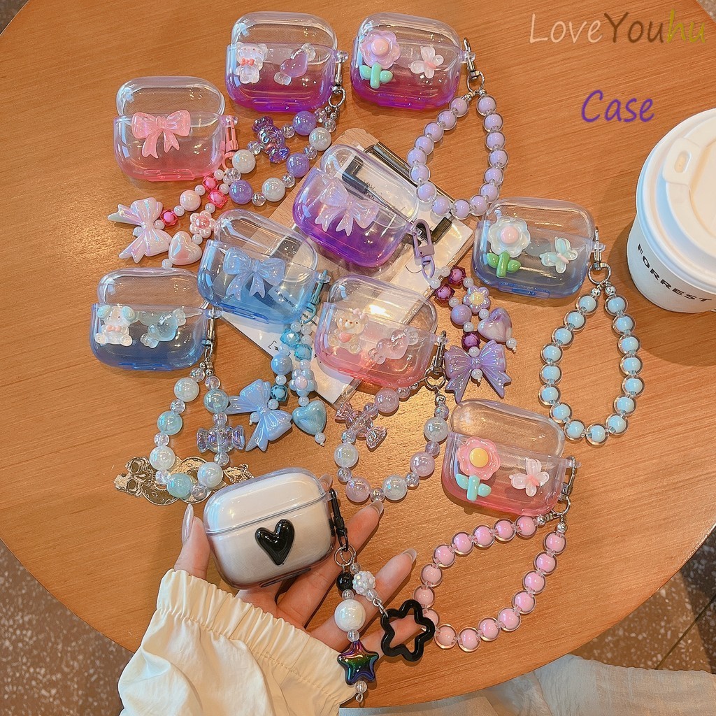 Loveyouhu เหมาะสําหรับ Monster XKT26 เคส Case เคสหูฟัง Creative Gradient Bow Candy รูปแบบ