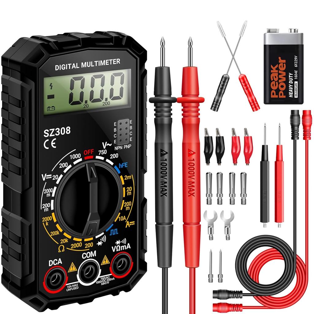 ANENG มัลติมิเตอร์,SZ308 DC AC Volt Meter,Ohm Digital Multimeter Tester,Measures Voltage,Current,Res