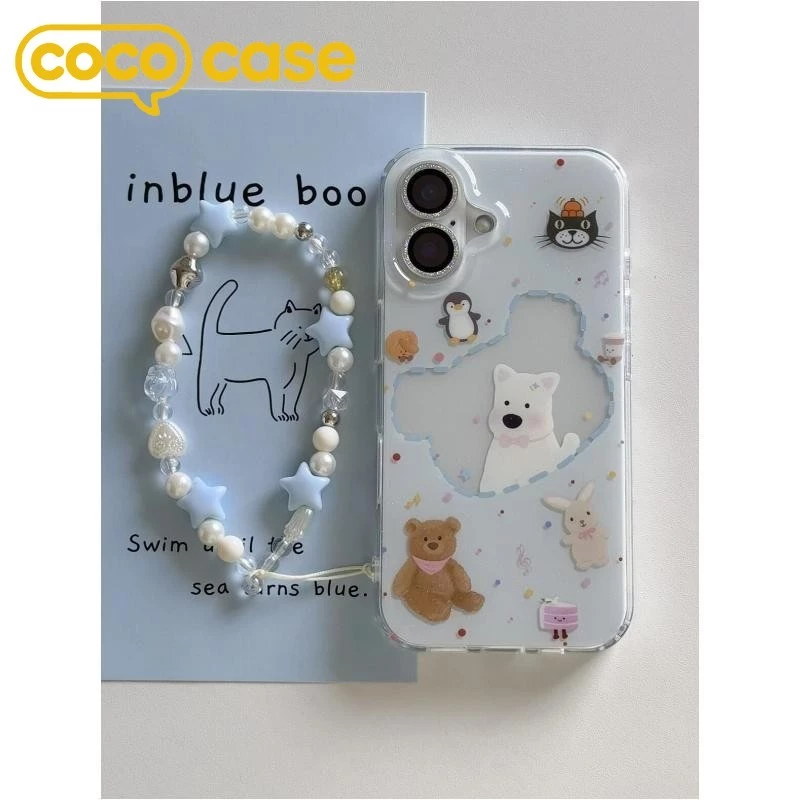 【𝐍𝐄𝐖】เคสไอโฟน เคส iPhone 17/16/15 Pro Max ลายสัตว์Jellycat สายคล้องสวย พื้นขาวเนื้อครีม