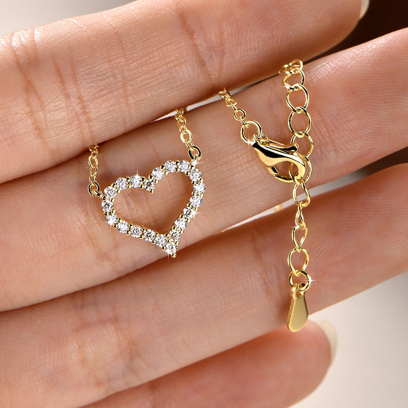 หินElectroplating Shape Feel High-End Niche Heart ญี่ปุ่นเกาหลี k Sampo สร้อยคอหวานฝัง Full Gold สร้