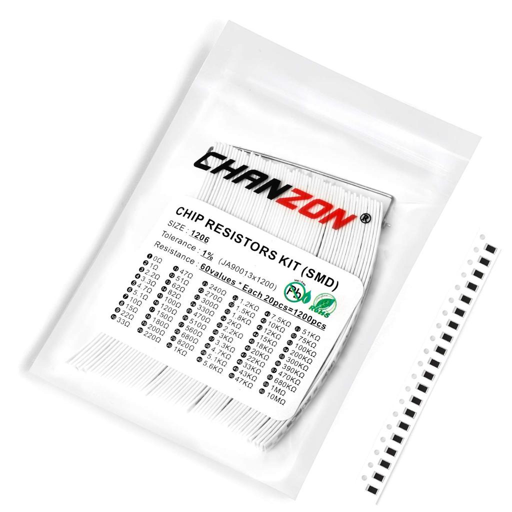 Chanzon 1200pcs 1206 SMD Resistor Kit 0-10M Ω โอห์ม 60 ค่า 1/4W 0.25W ±1% Tolerance ฟิล์มหนา 0-10MR 