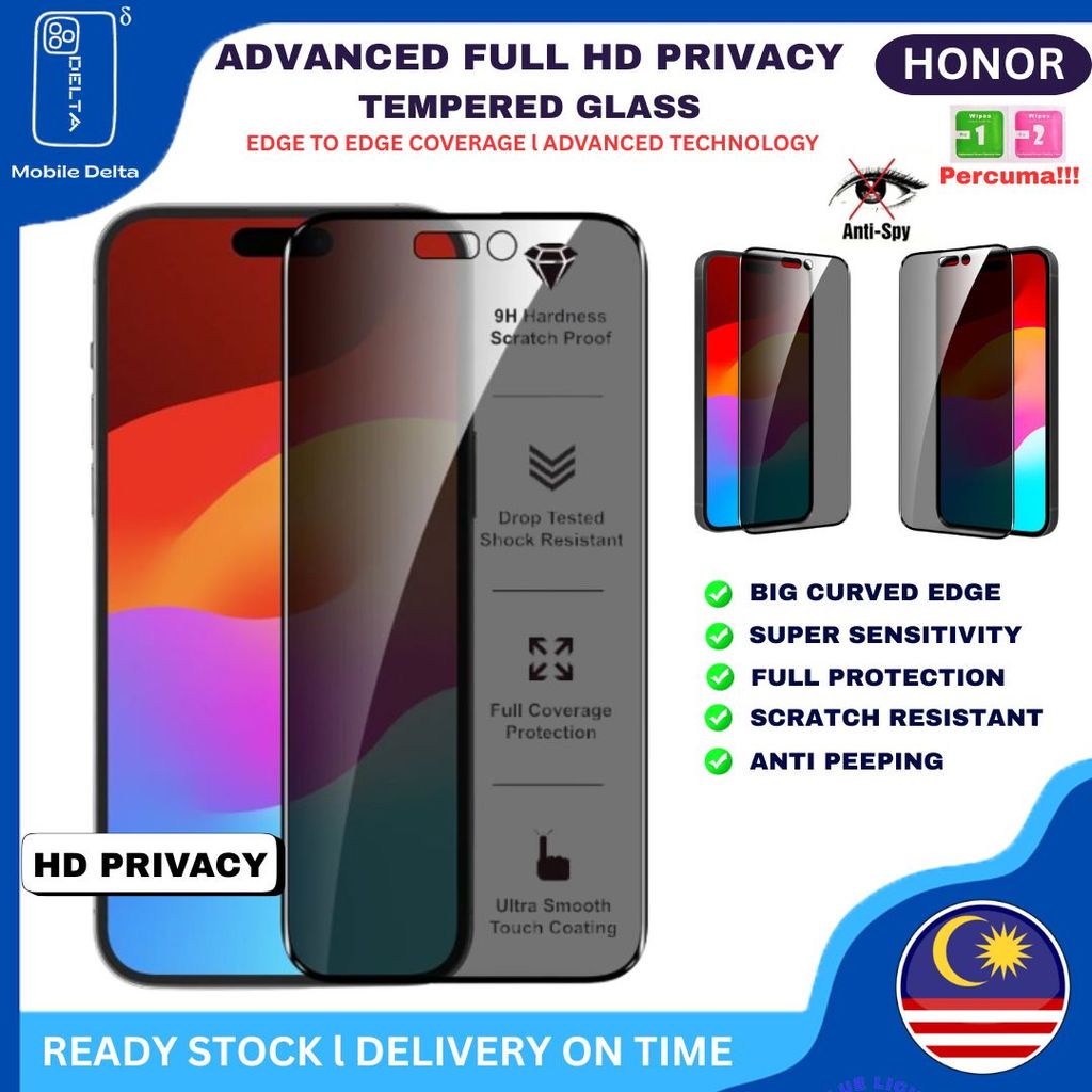 Honor X9D,600Lite,500Smart,X7D,90Lite,400Smart,400,400Lite,X8B Advanced Clear Privacy Tempered Glass