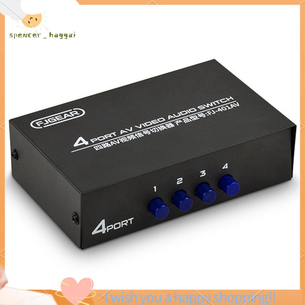 AV Switcher 4 Into 1 Out Av Head Interface Audio และ Video Switcher Multi-Function 4-Way AV Switcher